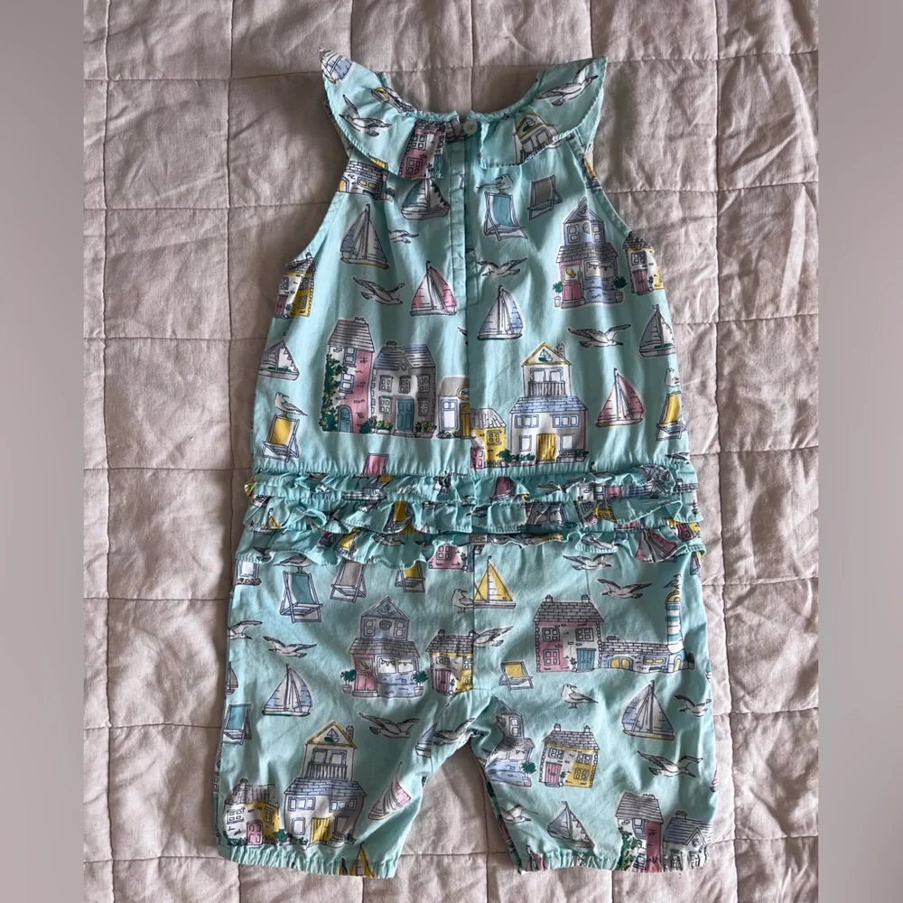 Baby Boden Sailboat & Seaside Coastal Beach House Print Baby Romper - 18-24 M